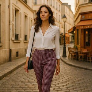 Escada Magenta Houndstooth Wool Pants, Size: 34